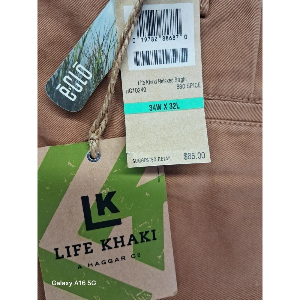 NWT Life Khaki Men's Brown Pants Relaxed Fit Straight Size‎ 34X32